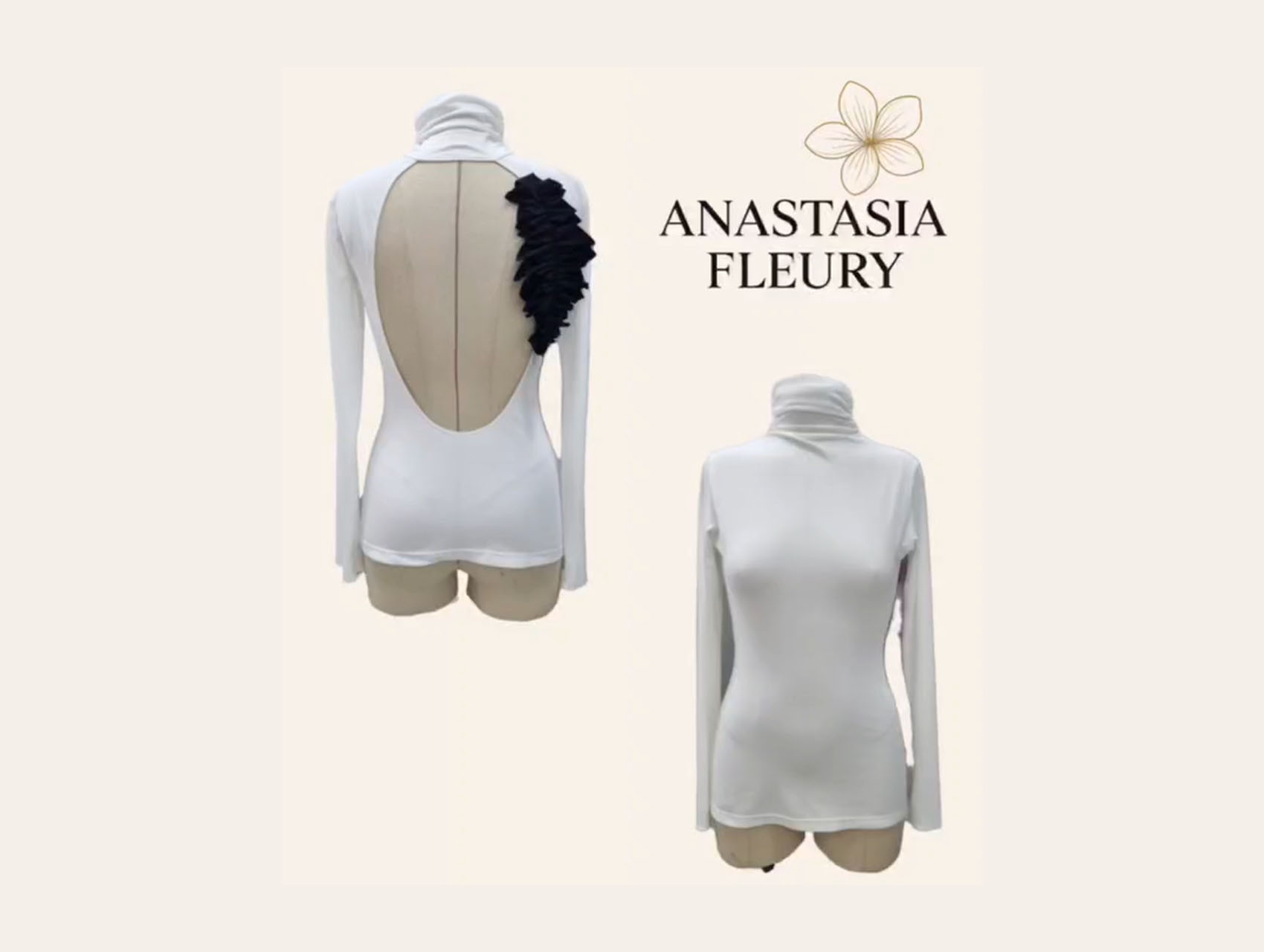 ВОДОЛАЗКА С ОТКРЫТОЙ СПИНОЙ Цвет: молочный + чёрный декор